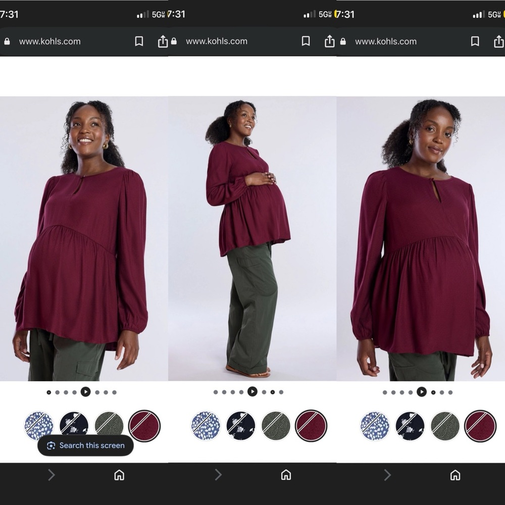 Maternity Motherhood® Woven Keyhole Blouse Size Large Burgundy